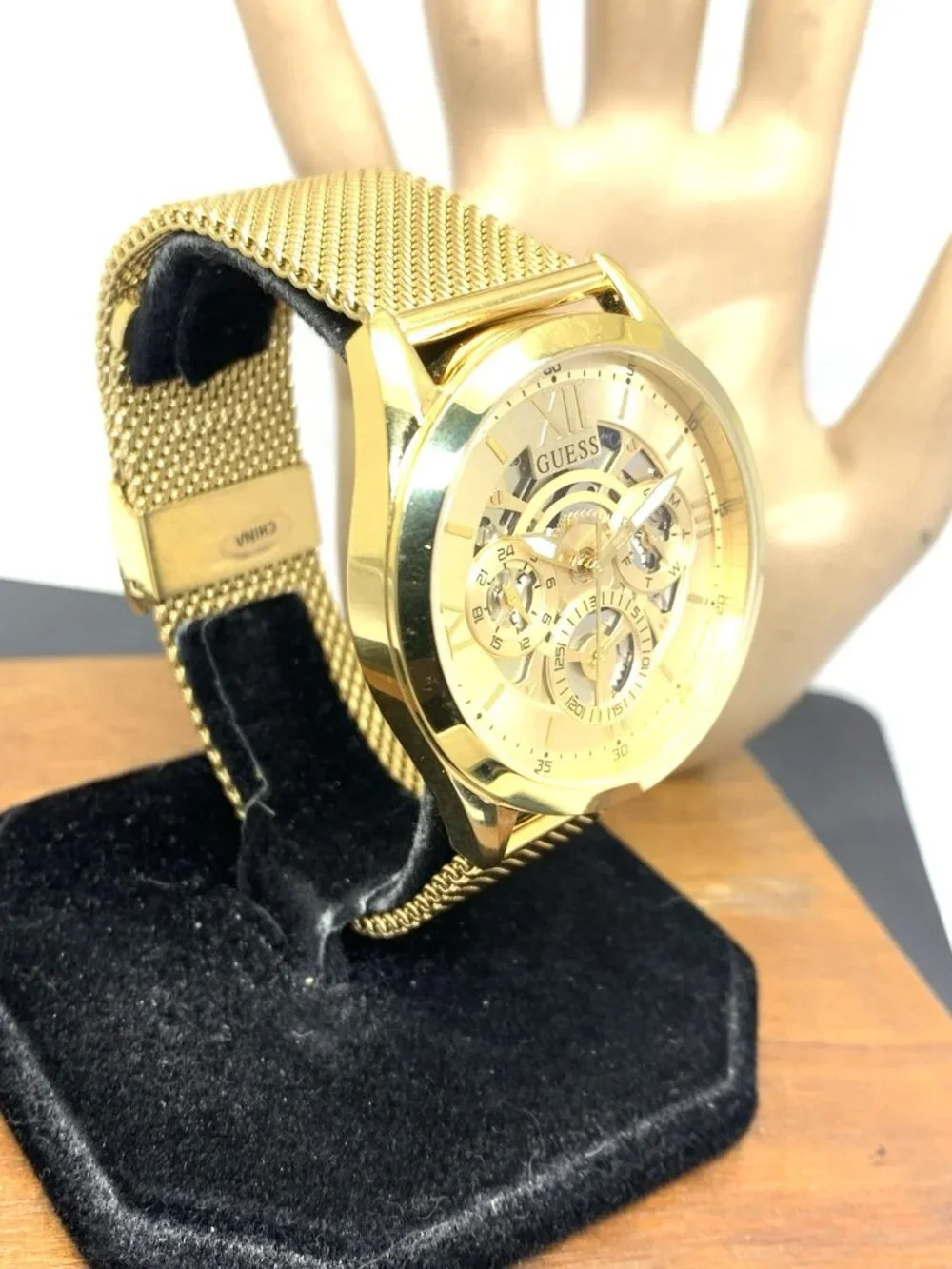 Guess Men's Watch GW0368G2 Quartz Gold Dial Mesh Stainless Steel 42mm